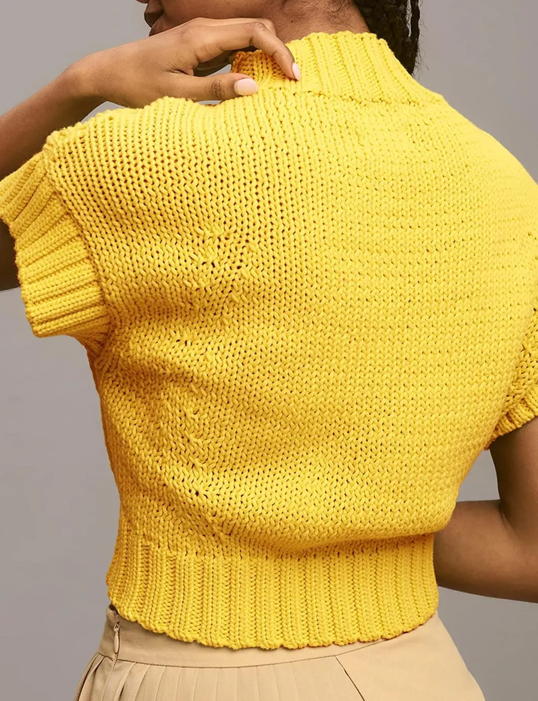 Women's Mock Neck Cap Sleeve Sweater Vest Casual Solid Cropped Tank Tops Pullover Sweaters