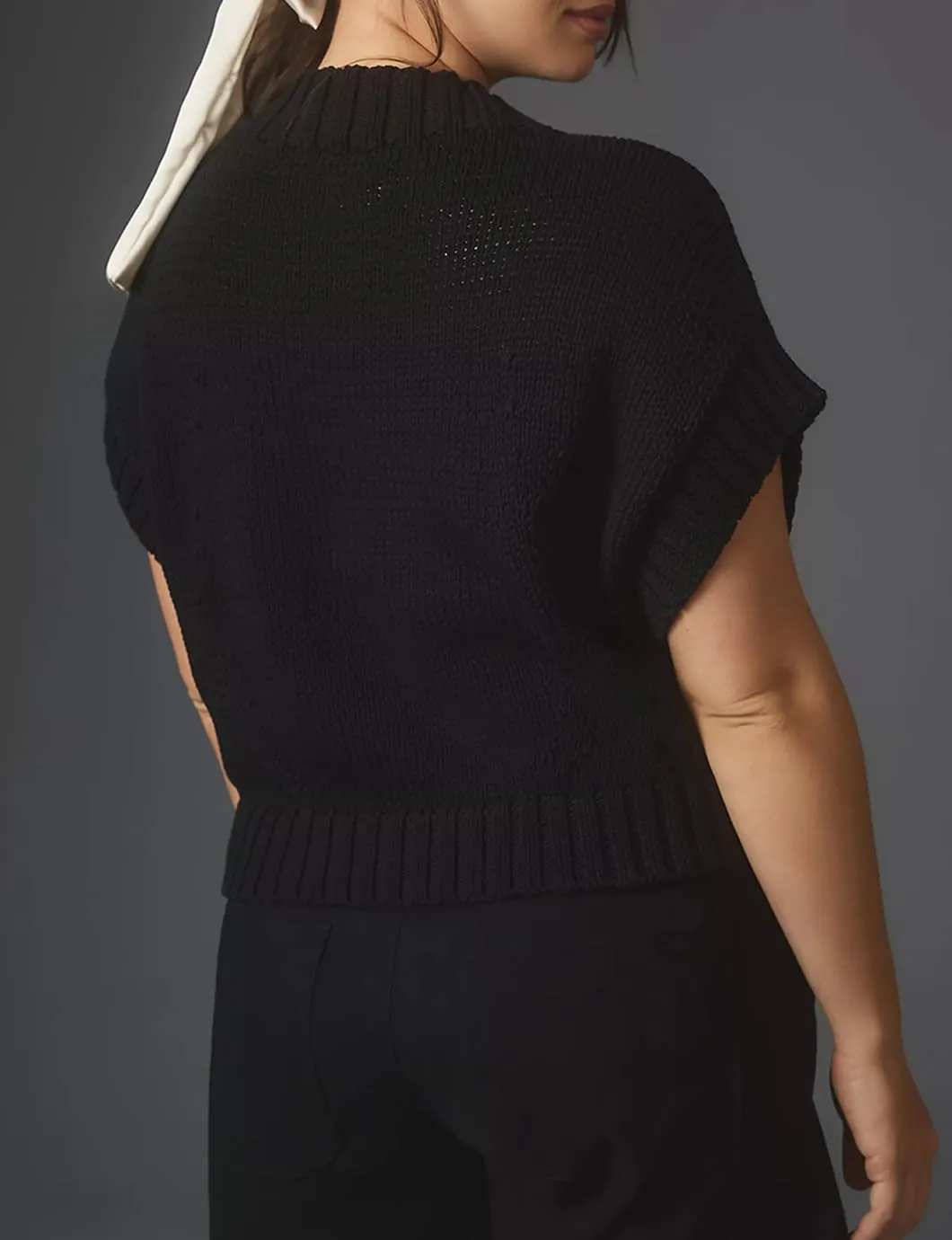 Women's Mock Neck Cap Sleeve Sweater Vest Casual Solid Cropped Tank Tops Pullover Sweaters