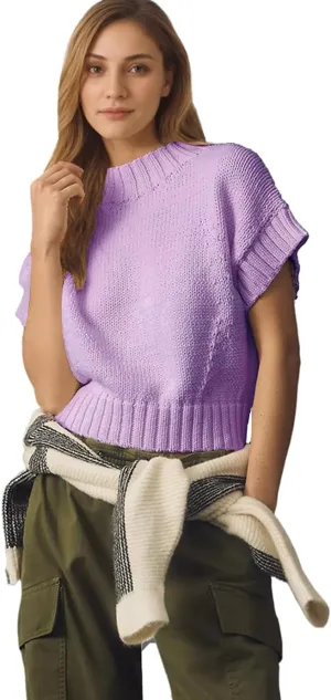 Women's Mock Neck Cap Sleeve Sweater Vest Casual Solid Cropped Tank Tops Pullover Sweaters