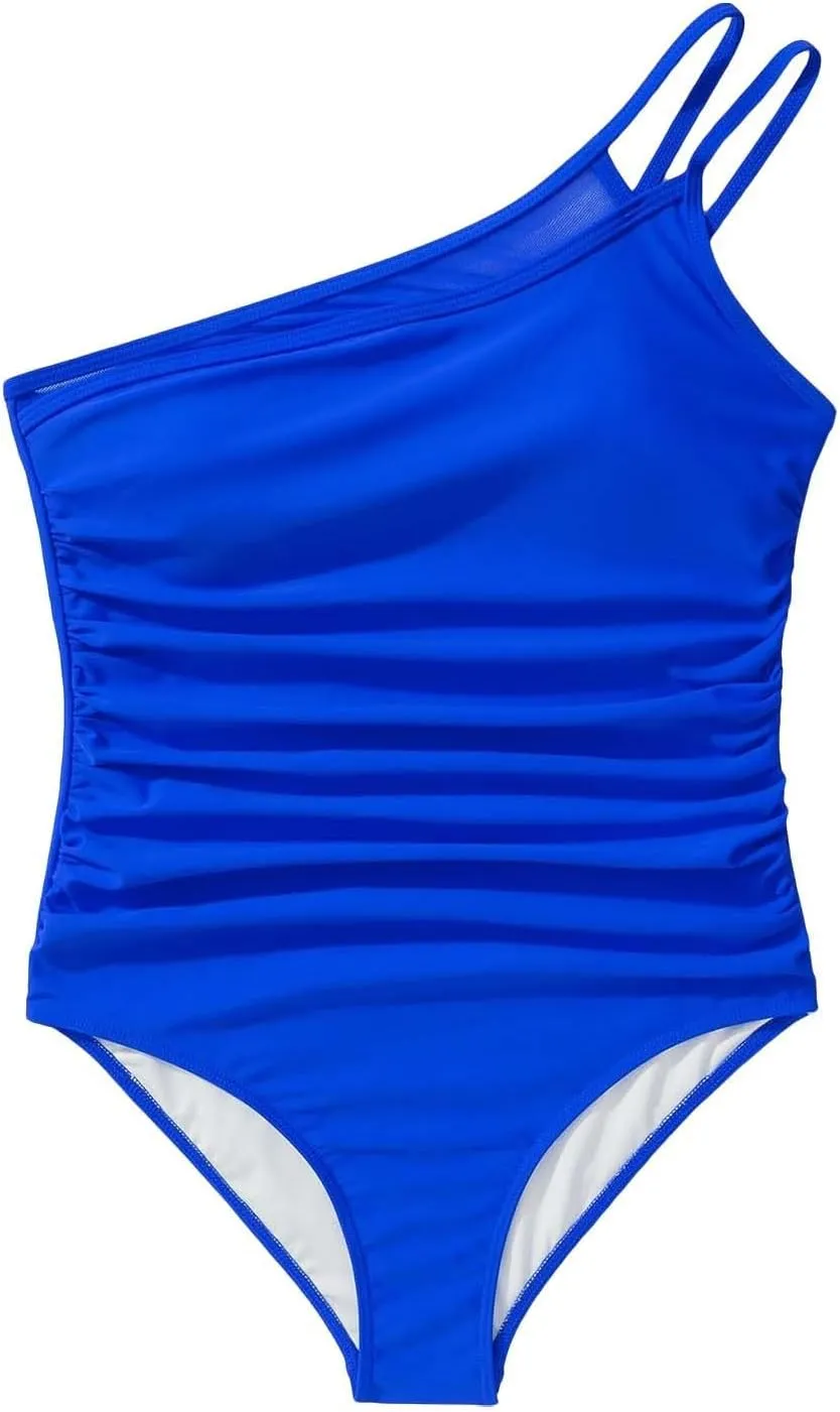 Women's One Piece Tummy Control Swimsuit Swimming Suit with Chest Pads Without Brackets with High Waisted Bottom