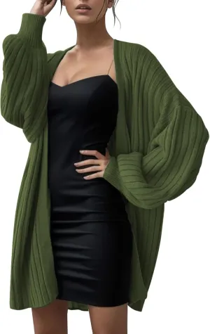 Women's Oversized Sleeve Knitted Cardigan Autumn/Winter Sweater Coat for Plus Size Sweaters Women Cardigan (03-Green, M)
