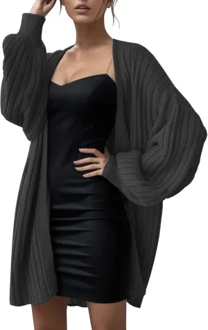 Women's Oversized Sleeve Knitted Cardigan Autumn/Winter Sweater Coat for Plus Size Women's Long Sweater (03-Black, S)