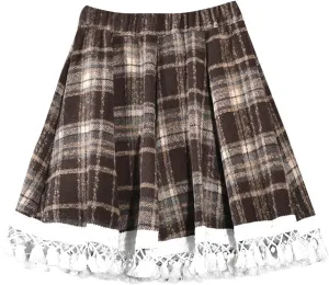 Womens Plaid Mini Skirts Vintage Tiered Tartan Skirt High Waisted Elastic Pleated Skirts A Line Y2k Sports Skirt