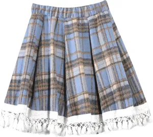 Womens Plaid Mini Skirts Vintage Tiered Tartan Skirt High Waisted Elastic Pleated Skirts A Line Y2k Sports Skirt