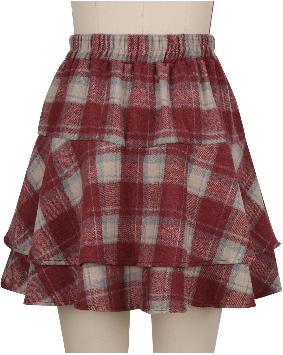 Womens Plaid Mini Skirts Vintage Tiered Tartan Skirt High Waisted Elastic Pleated Skirts A Line Y2k Sports Skirt