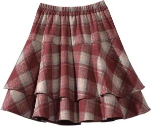Womens Plaid Mini Skirts Vintage Tiered Tartan Skirt High Waisted Elastic Pleated Skirts A Line Y2k Sports Skirt