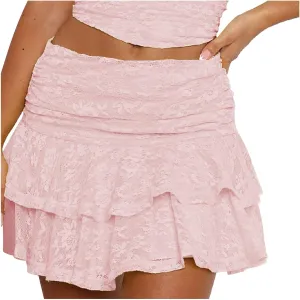 Women's Pleated Mini Skirt Sexy Lace High Waisted Ruffles Lingerie Short Skirts 2025 Elegant Pleated Layered Skirts