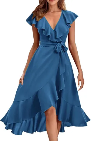 Womens Plus Size Summer Dress Short Sleeve Casual Floral Maxi Dresses High Waist Cocktail Flowy Wrap Sundress