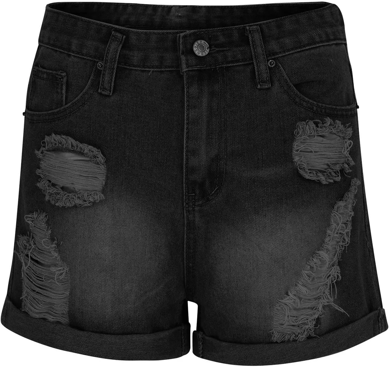 Women's Ripped Denim Shorts High Waisted Stretchy Cuffed Hem Jean Shorts Summer Trendy Short Pants with Pockets
