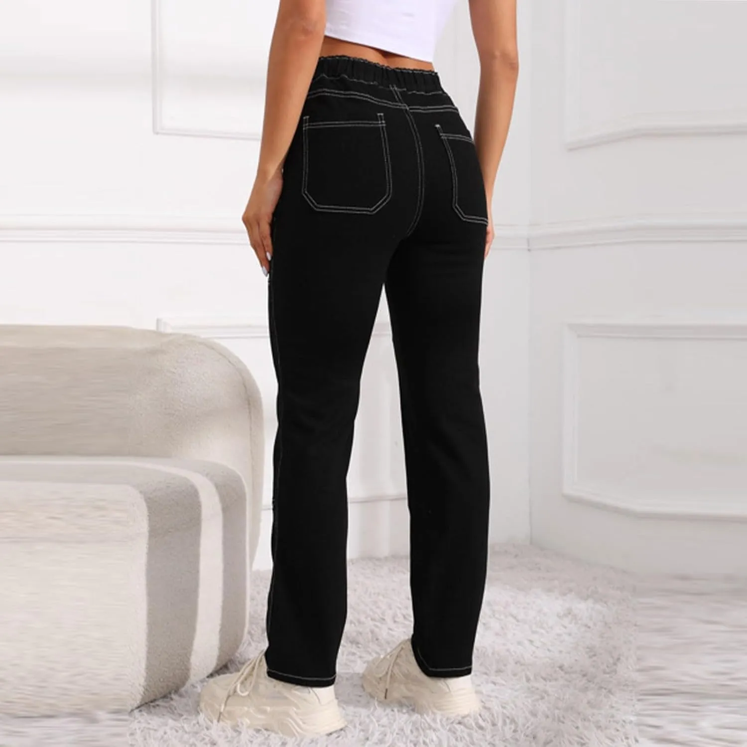 Women's Ripped Jeans Straight Leg Distressed Boyfriend Denim Pants Mid Waisted Straight Ankle Jean Trendy 2024