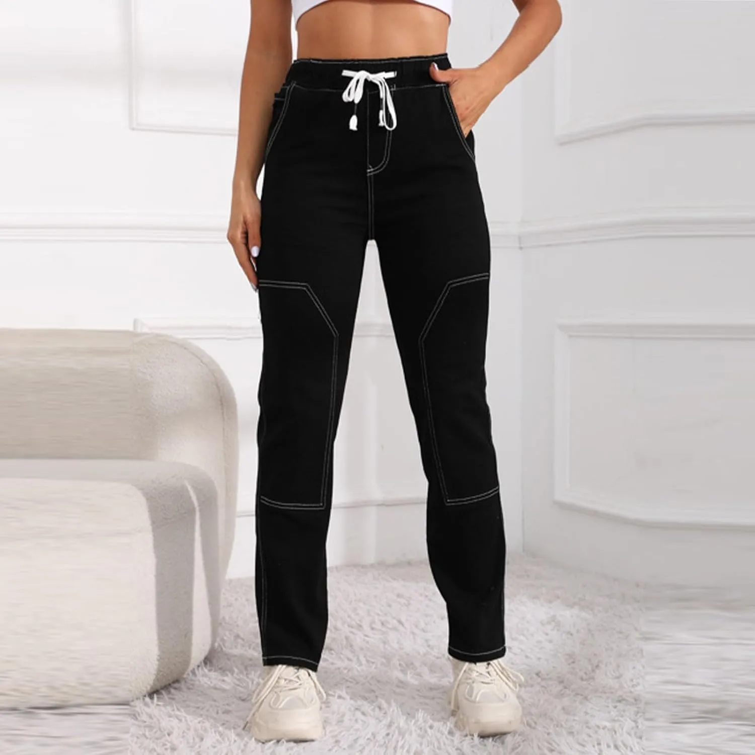 Women's Ripped Jeans Straight Leg Distressed Boyfriend Denim Pants Mid Waisted Straight Ankle Jean Trendy 2024