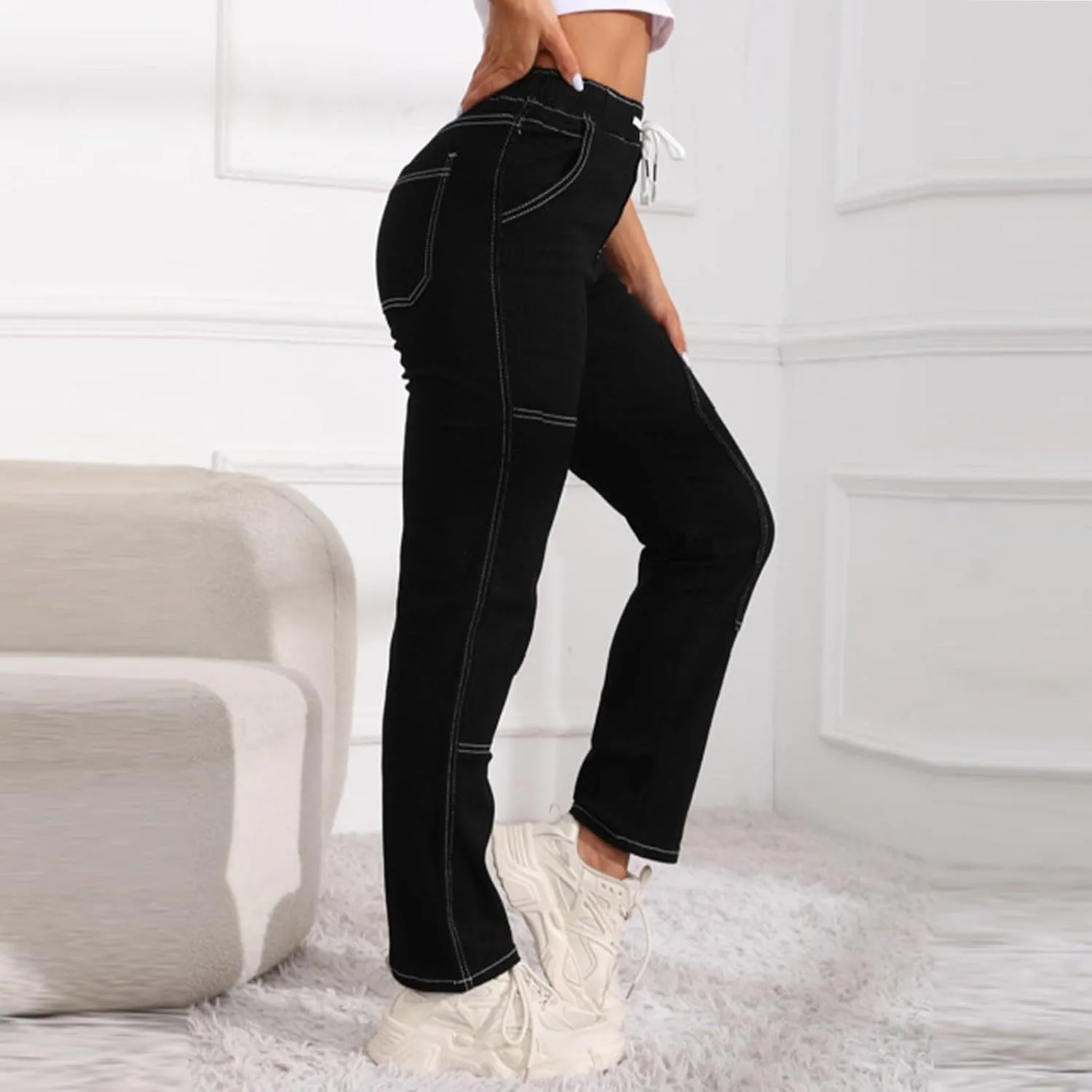 Women's Ripped Jeans Straight Leg Distressed Boyfriend Denim Pants Mid Waisted Straight Ankle Jean Trendy 2024