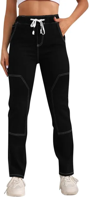 Women's Ripped Jeans Straight Leg Distressed Boyfriend Denim Pants Mid Waisted Straight Ankle Jean Trendy 2024