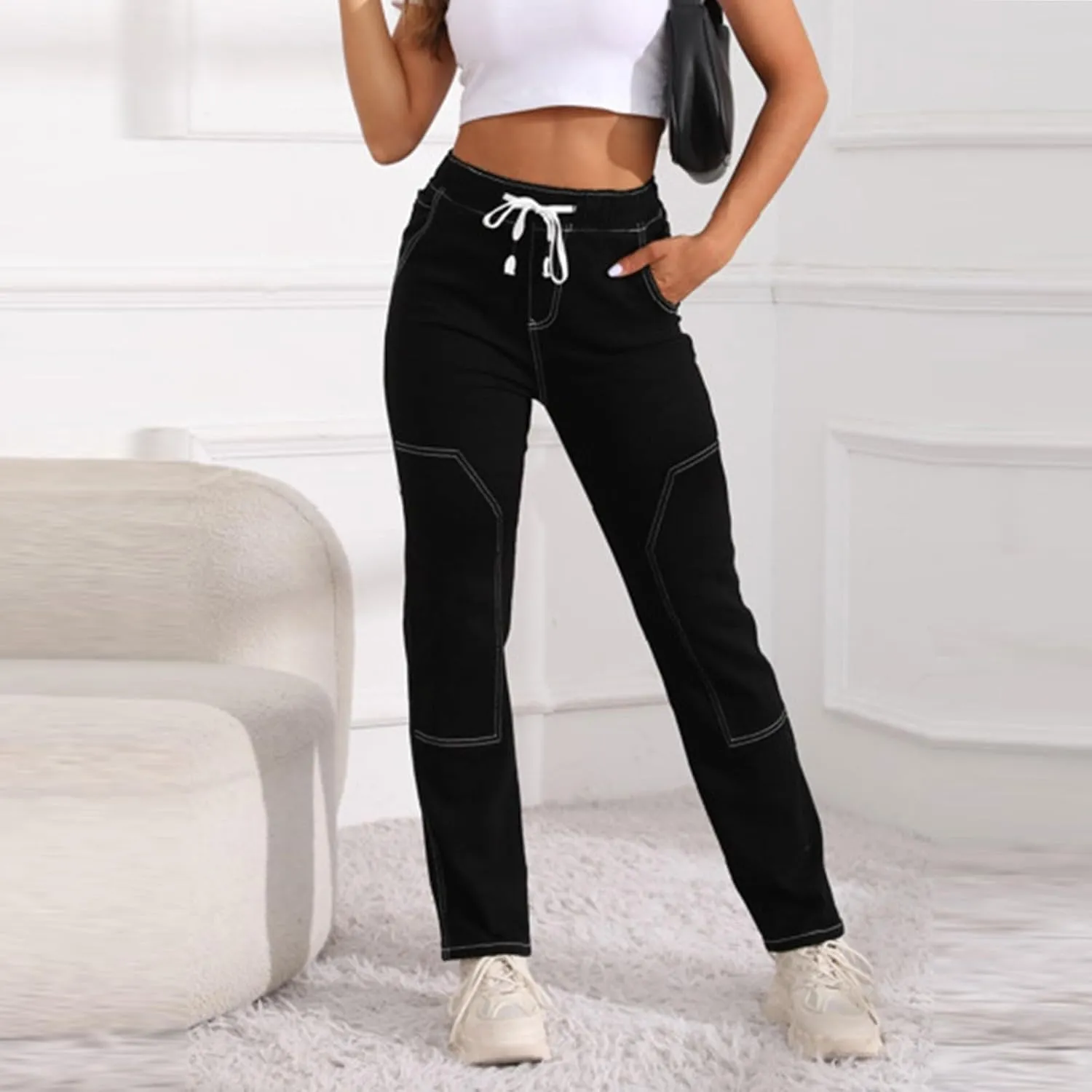Women's Ripped Jeans Straight Leg Distressed Boyfriend Denim Pants Mid Waisted Straight Ankle Jean Trendy 2024