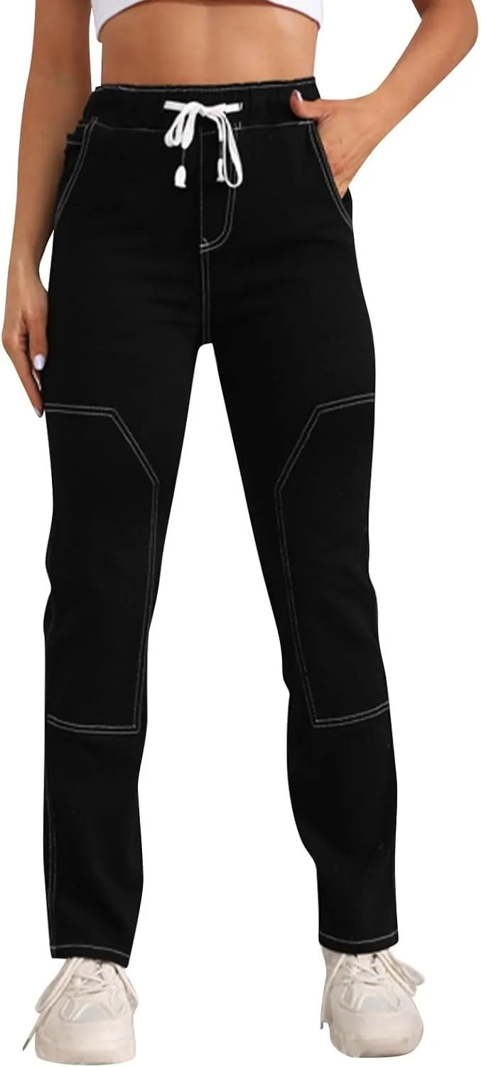 Women's Ripped Jeans Straight Leg Distressed Boyfriend Denim Pants Mid Waisted Straight Ankle Jean Trendy 2024
