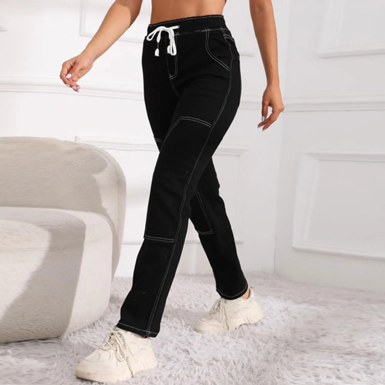 Women's Ripped Jeans Straight Leg Distressed Boyfriend Denim Pants Mid Waisted Straight Ankle Jean Trendy 2024
