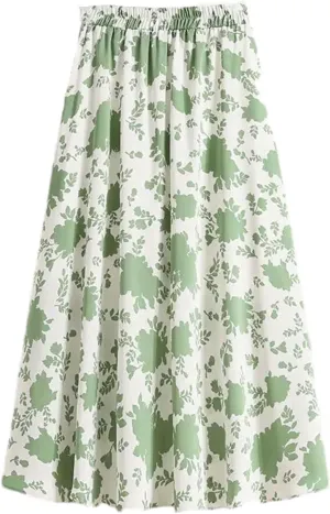 Women's Ruffles Printing A-Line Skirt Summer Elastic Waist Casual Slim Skirt