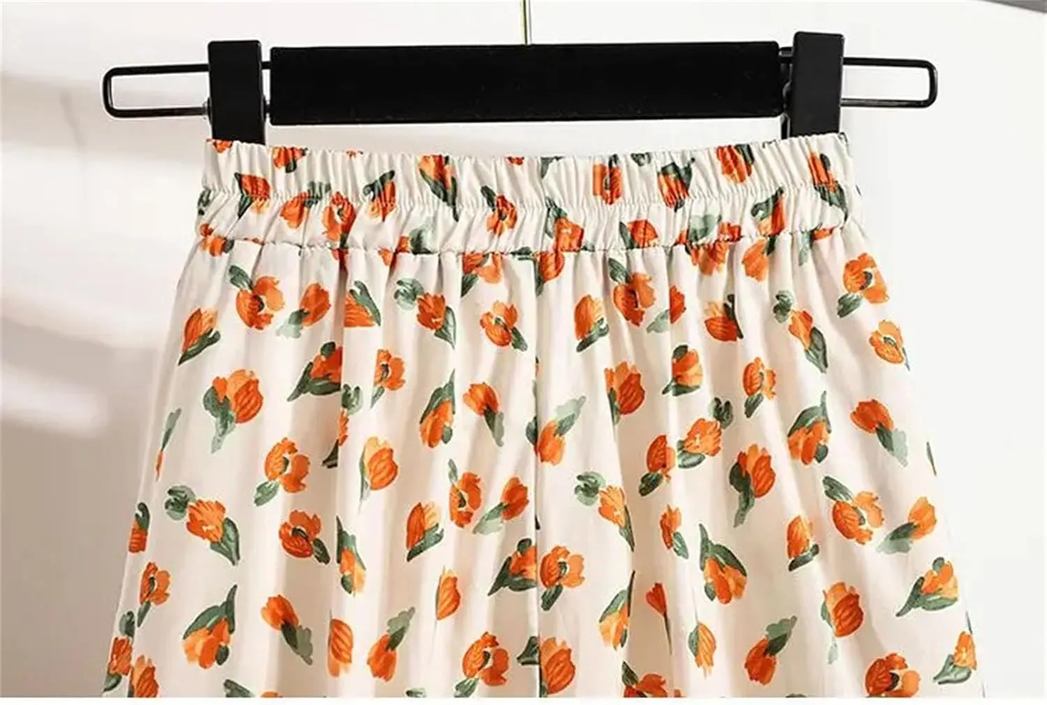 Women's Ruffles Printing A-Line Skirt Summer Elastic Waist Casual Slim Skirt
