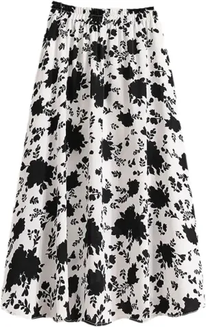 Women's Ruffles Printing A-Line Skirt Summer Elastic Waist Casual Slim Skirt