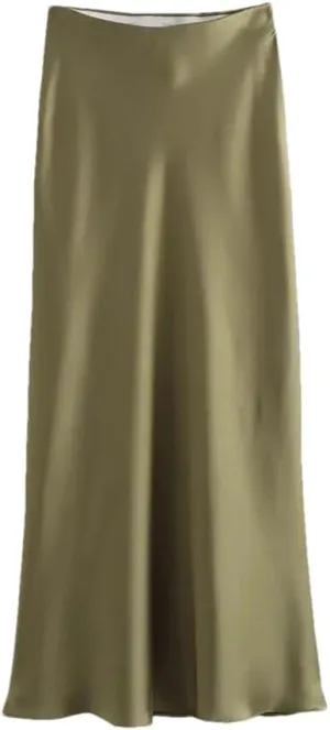 Women's Satin High Waist Casual Midi Skirt Women's Solid Color Slim Fit Midi Skirt