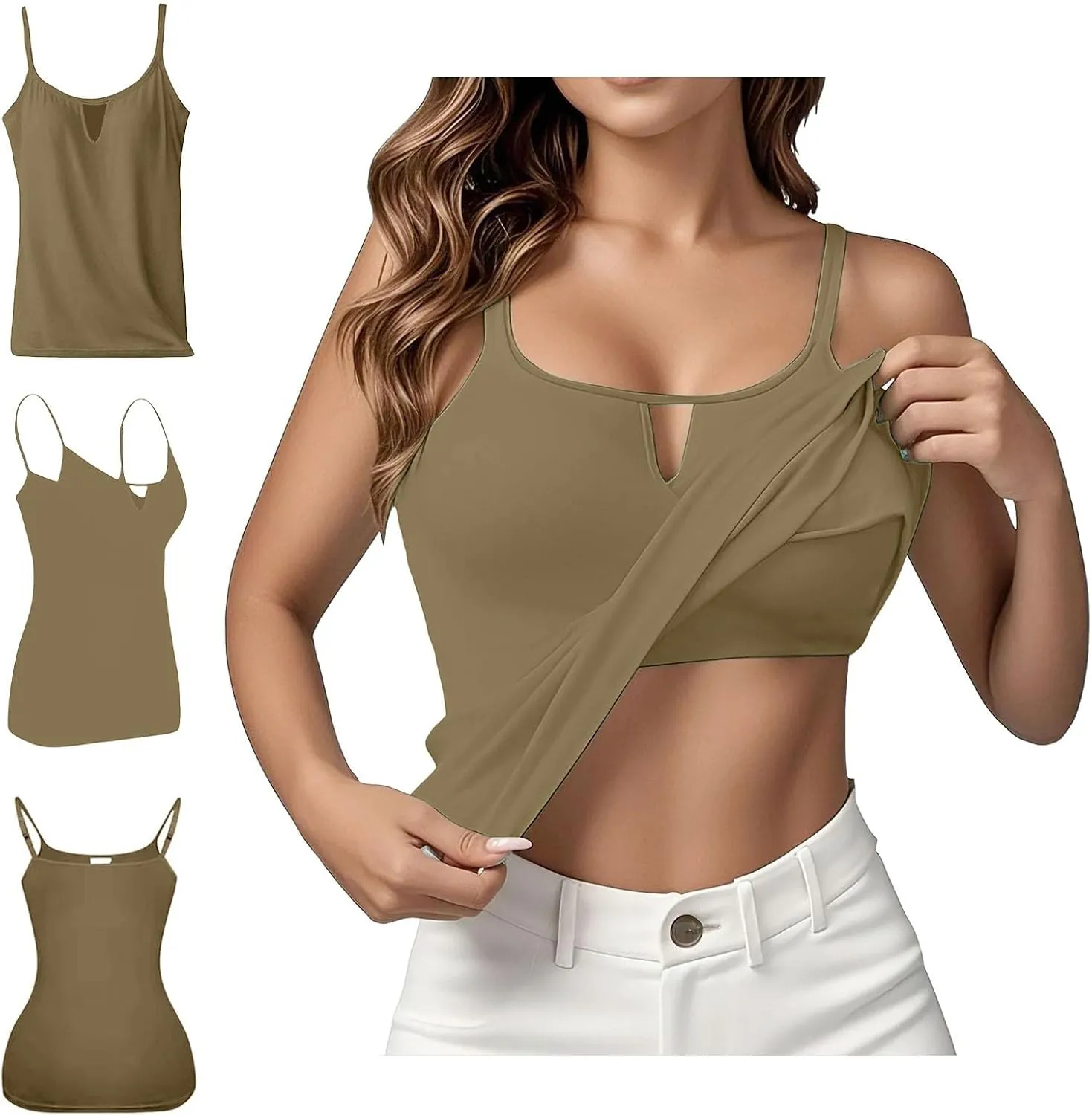 Women's Shelf Bra Camisole Tops Adjustable Spaghetti Strap Basic Cami Key Hole Yoga Shirts Tank Cotton Undershirts