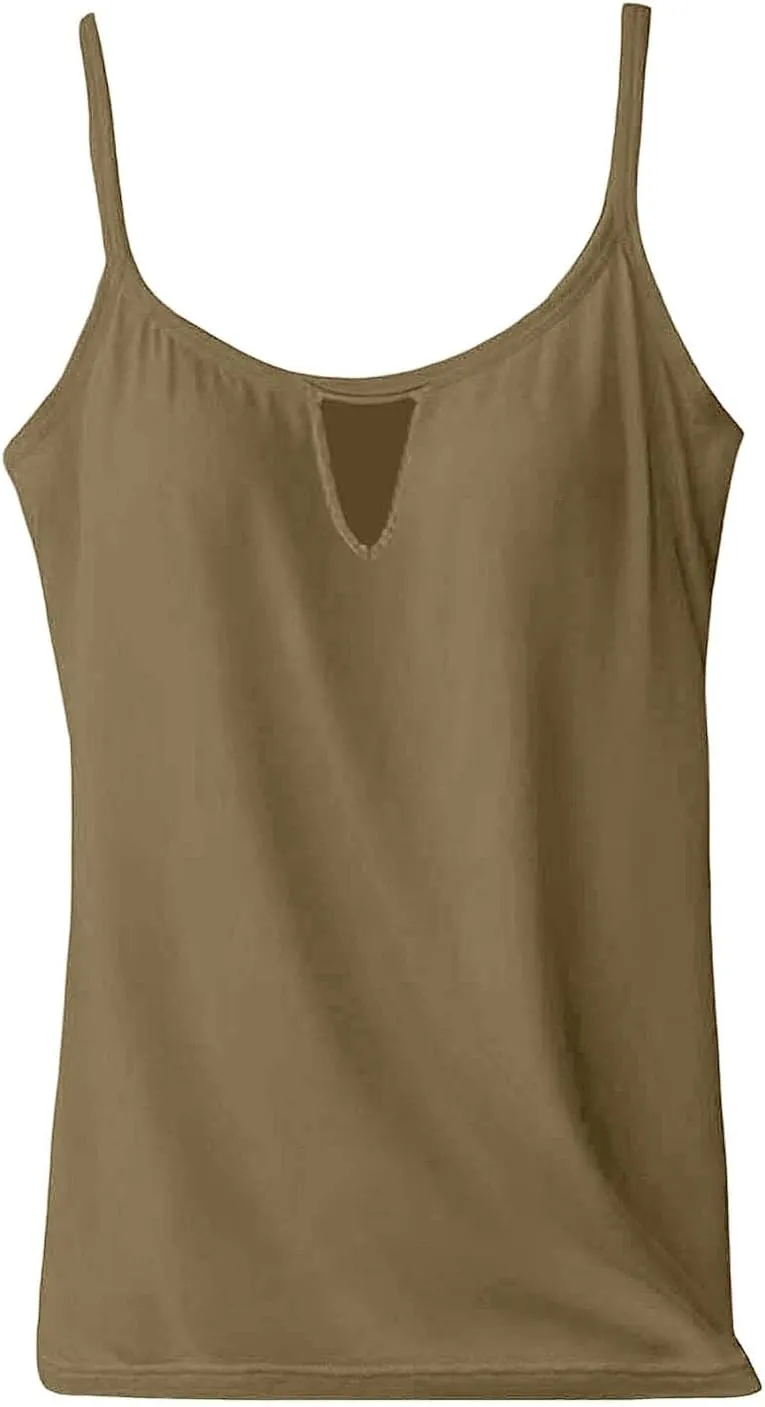 Women's Shelf Bra Camisole Tops Adjustable Spaghetti Strap Basic Cami Key Hole Yoga Shirts Tank Cotton Undershirts