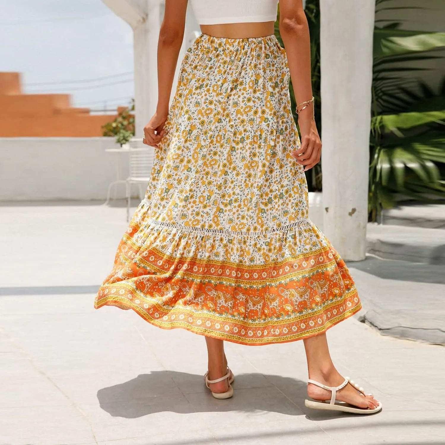 Women's Skirts, Flowy Maxi Skirts for Women 2025 Trendy Semi Formal Wrap Tiered Long Boho Skirt Spring Summer