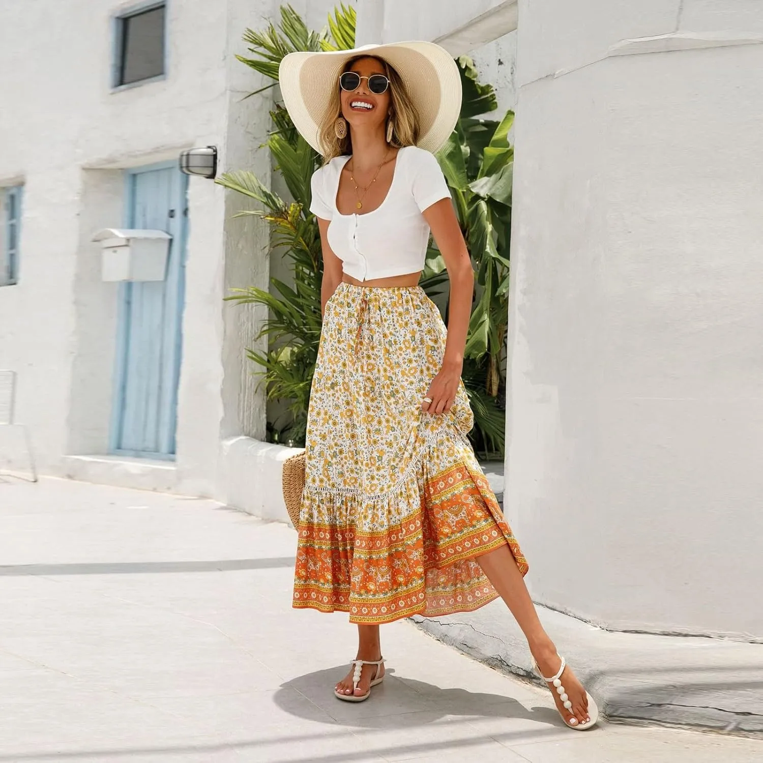 Women's Skirts, Flowy Maxi Skirts for Women 2025 Trendy Semi Formal Wrap Tiered Long Boho Skirt Spring Summer