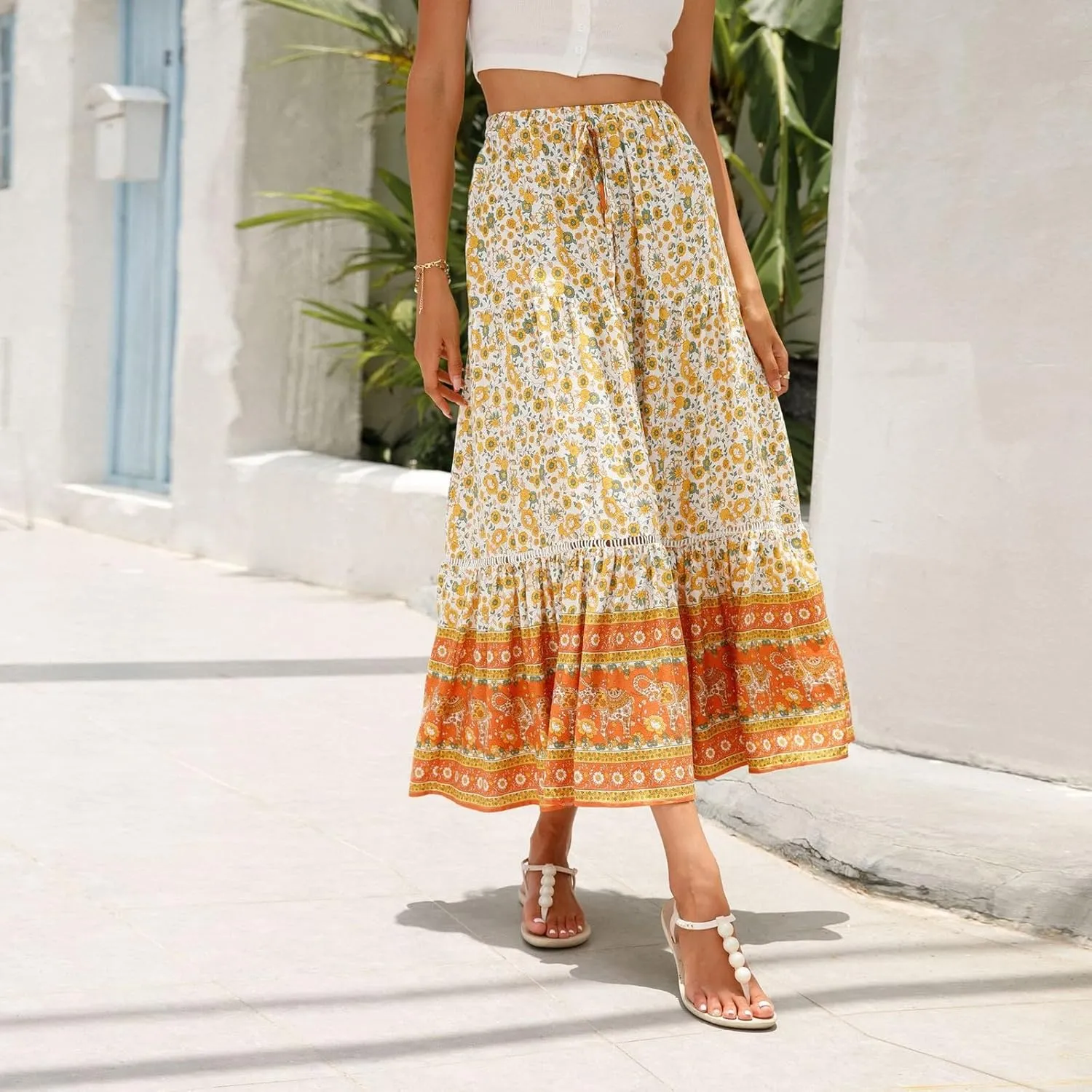 Women's Skirts, Flowy Maxi Skirts for Women 2025 Trendy Semi Formal Wrap Tiered Long Boho Skirt Spring Summer