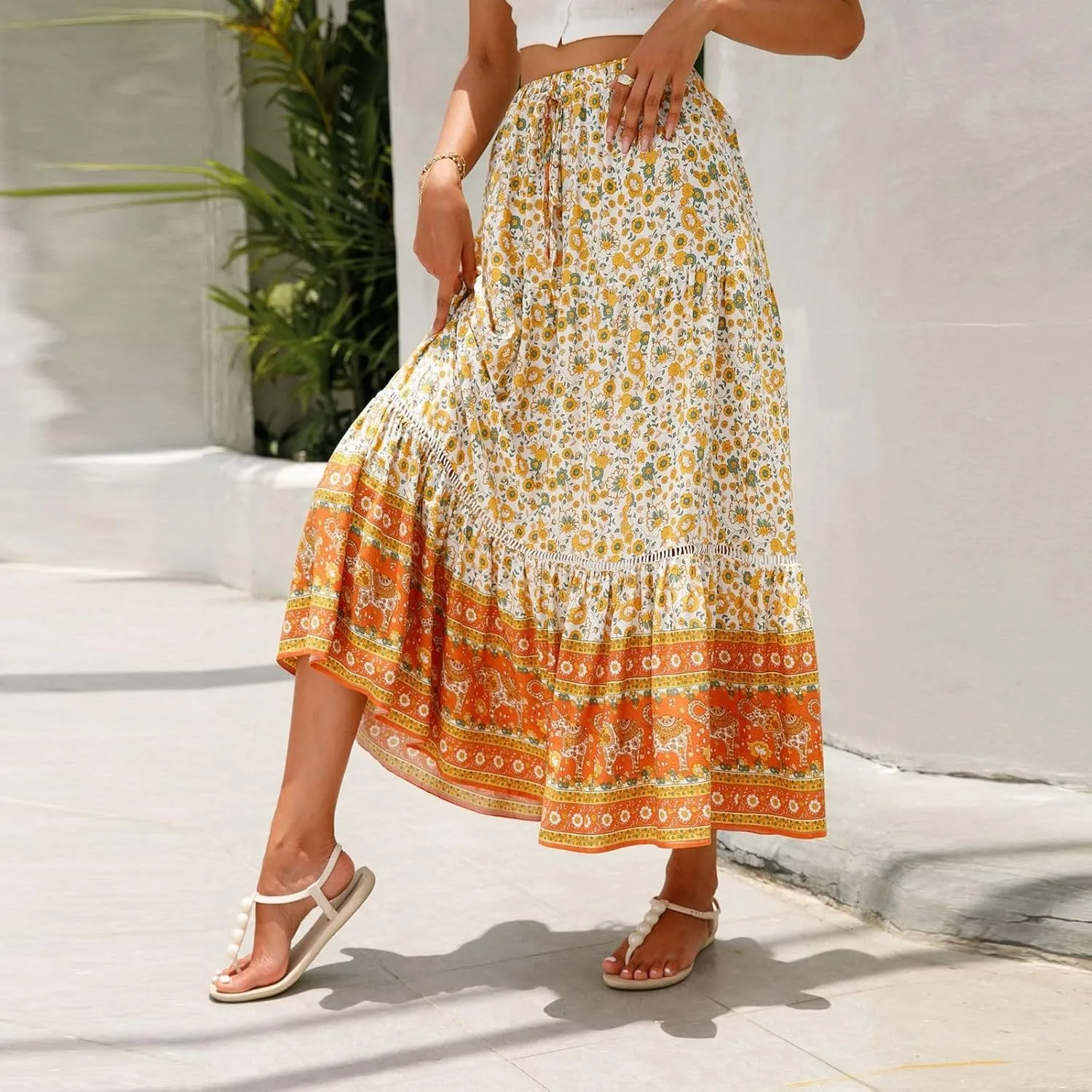 Women's Skirts, Flowy Maxi Skirts for Women 2025 Trendy Semi Formal Wrap Tiered Long Boho Skirt Spring Summer