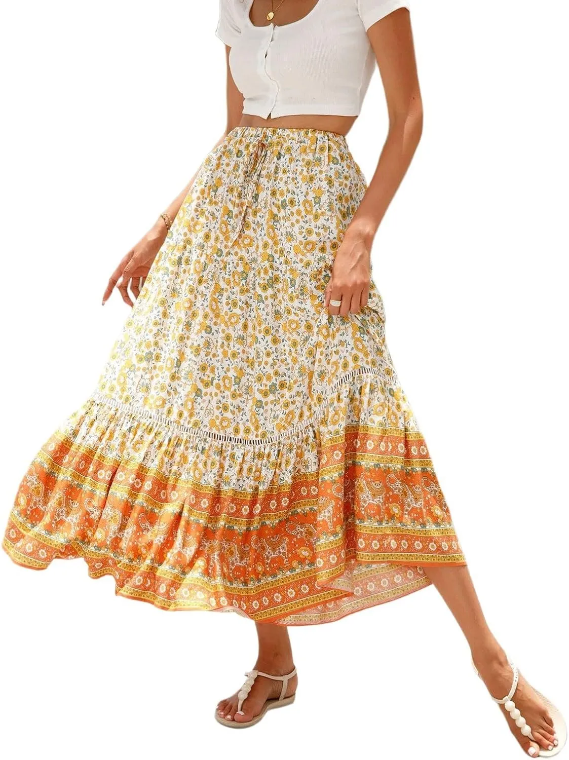 Women's Skirts, Flowy Maxi Skirts for Women 2025 Trendy Semi Formal Wrap Tiered Long Boho Skirt Spring Summer