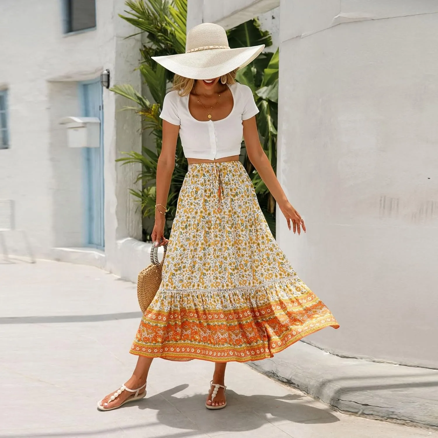 Women's Skirts, Flowy Maxi Skirts for Women 2025 Trendy Semi Formal Wrap Tiered Long Boho Skirt Spring Summer