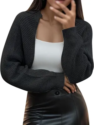 Women's Solid Color French Style Sleeve Knitted Shawl Coat Women's Short Sweater Cardigan Cardigans for Women