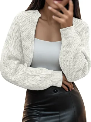 Women's Solid Color French Style Sleeve Knitted Shawl Coat Women's Short Sweater Crop Sweaters for Women
