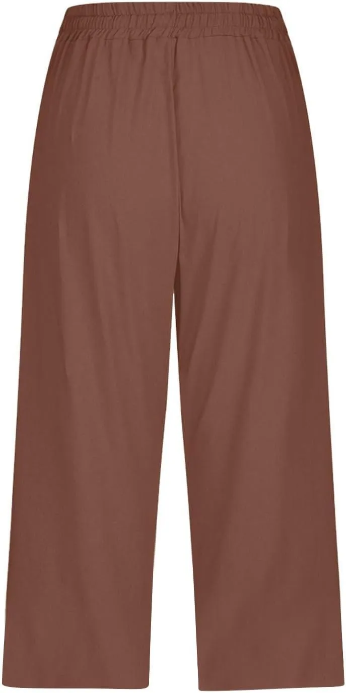 Womens Summer Bermuda Linen Shorts Knee Length Lightweight Loose Summer Casual Shorts with Pockets