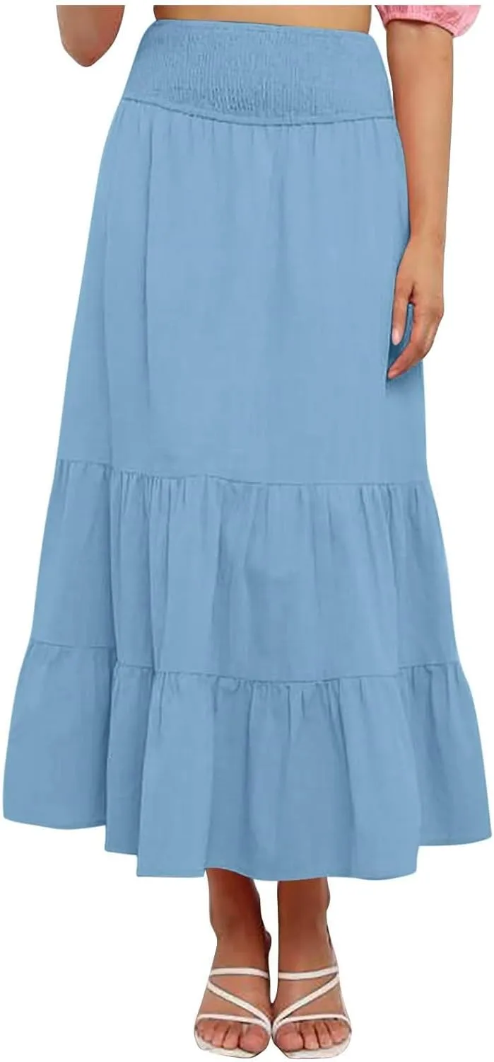 Women's Summer Bohemian Maxi Skirt High Waist Flowy A-Line Skirt for Women 2025
