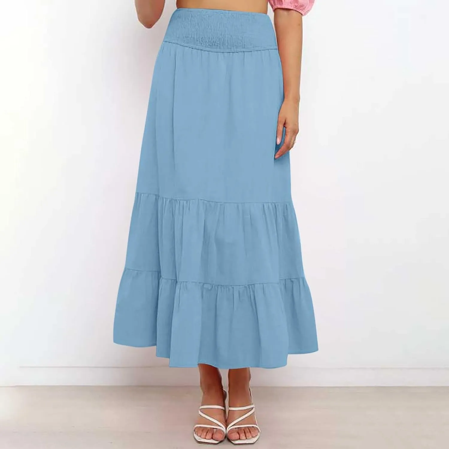 Women's Summer Bohemian Maxi Skirt High Waist Flowy A-Line Skirt for Women 2025