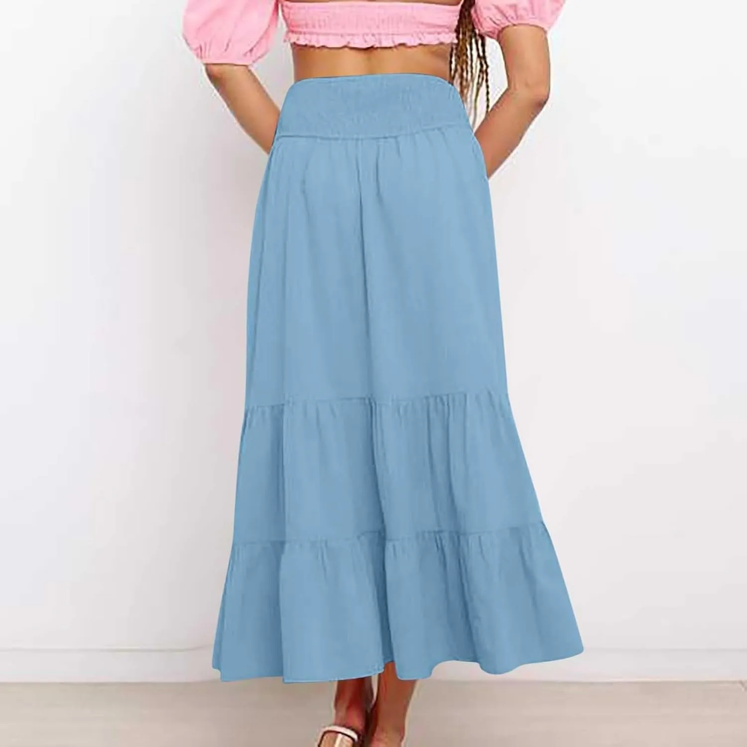 Women's Summer Bohemian Maxi Skirt High Waist Flowy A-Line Skirt for Women 2025