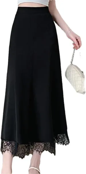 Women's Summer Lace Patchwork Wrap High Waist Elegant A-Line Skirt