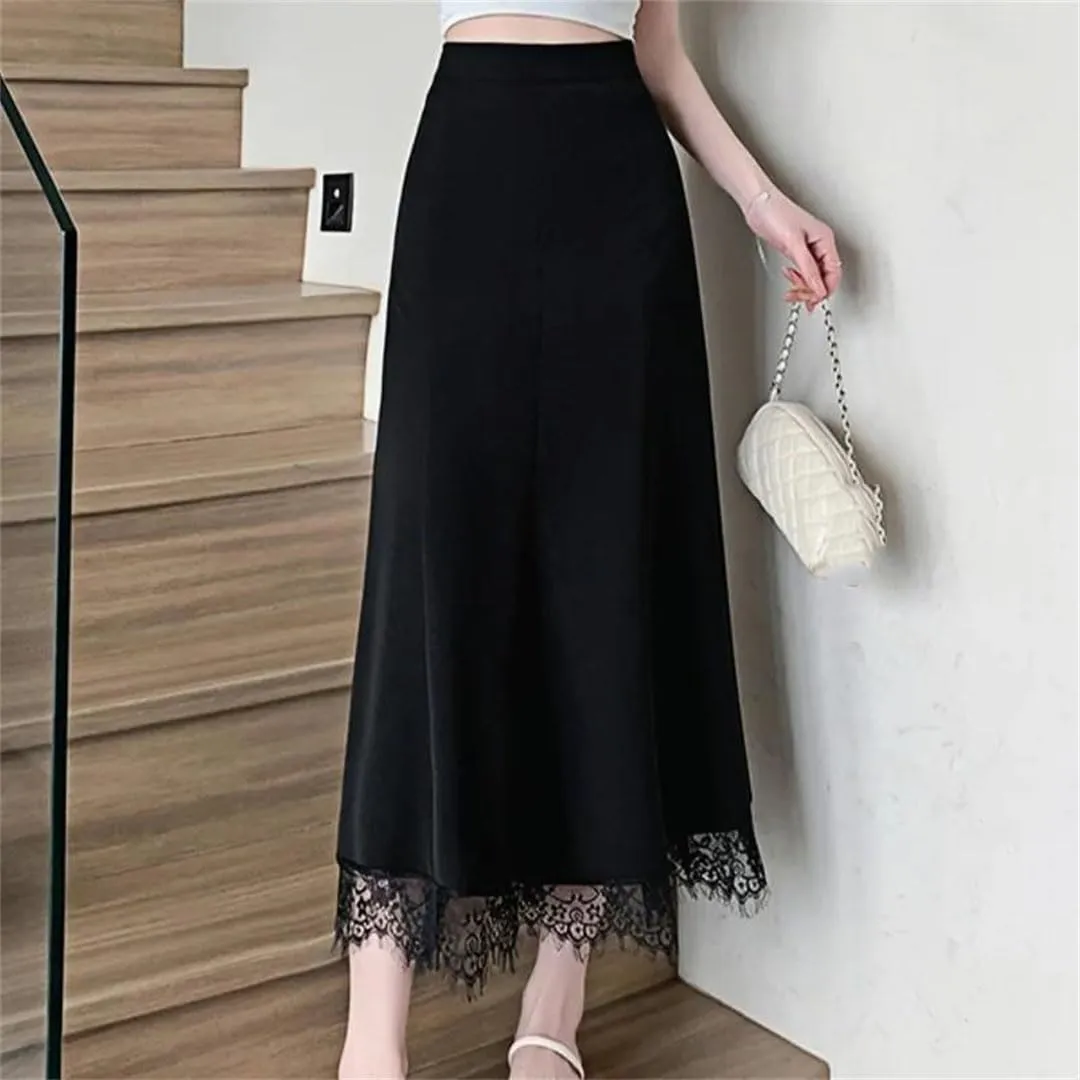 Women's Summer Lace Patchwork Wrap High Waist Elegant A-Line Skirt
