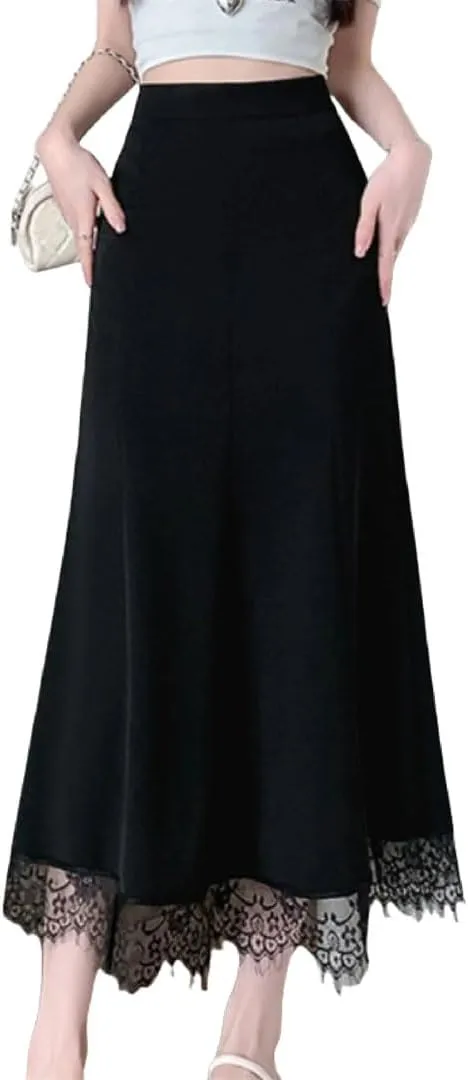 Women's Summer Lace Patchwork Wrap High Waist Elegant A-Line Skirt