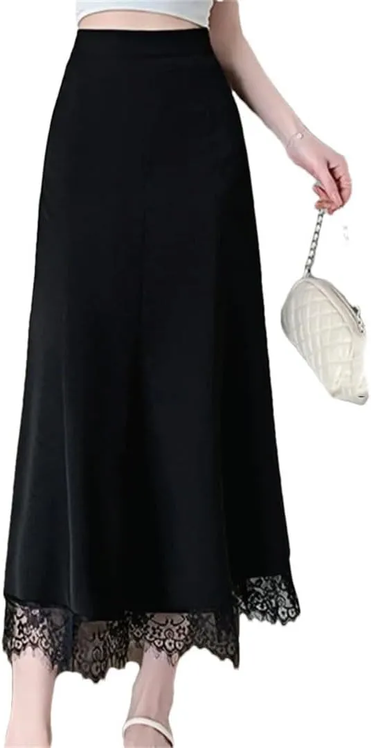 Women's Summer Lace Patchwork Wrap High Waist Elegant A-Line Skirt