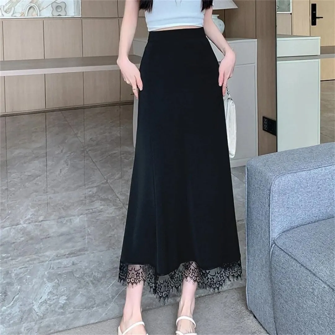 Women's Summer Lace Patchwork Wrap High Waist Elegant A-Line Skirt