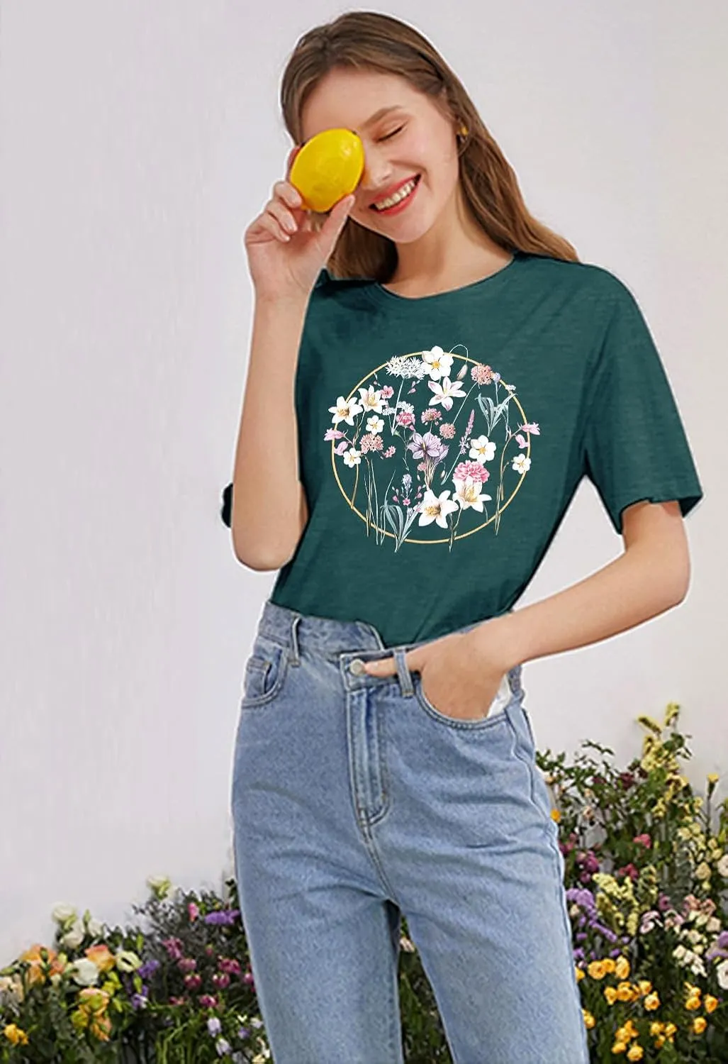 Womens T Shirts Adventure Awaits Mountain Sunrise Flower Heart Printed Shirt Boho Floral Wildflowers Graphic Funny Tee Tops