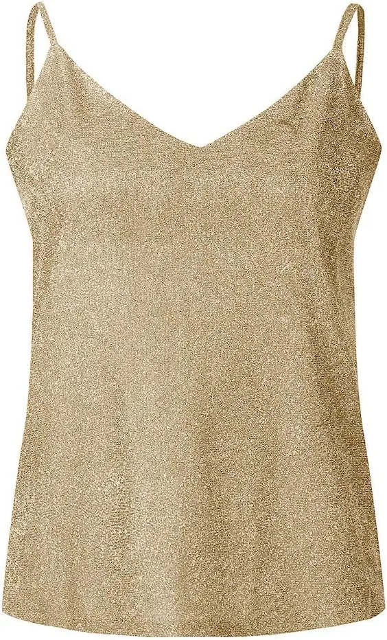 Womens Tank Tops Casual Fashion V Neck Strappy Sequin Sparkle Shimmer Camisole Sleeveless Tanks Tops