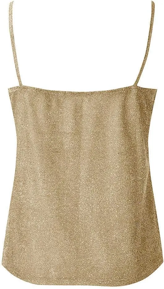 Womens Tank Tops Casual Fashion V Neck Strappy Sequin Sparkle Shimmer Camisole Sleeveless Tanks Tops