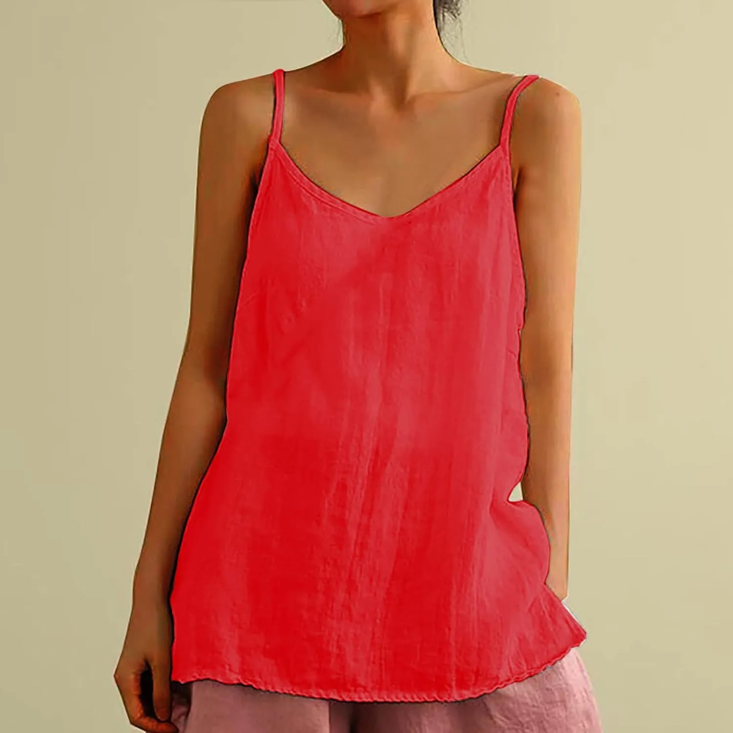 Womens Tank Tops Summer Casual Solid Sleeveless V Neck Camisole Loose Spaghetti Strap Cotton Linen Cami Shirts 2025