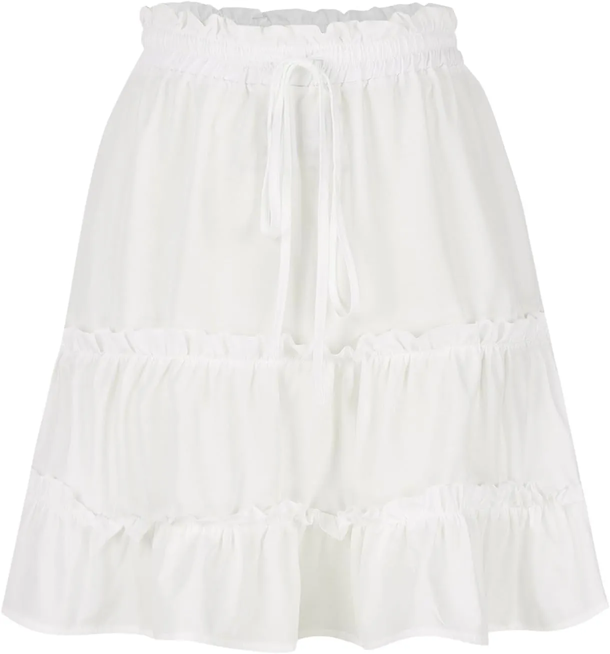 Women's Tiered Mini Skirts Elastic Ruffle Hem Beach Skirt Drawstring Stretch Flowy Pleated Boho Skirts