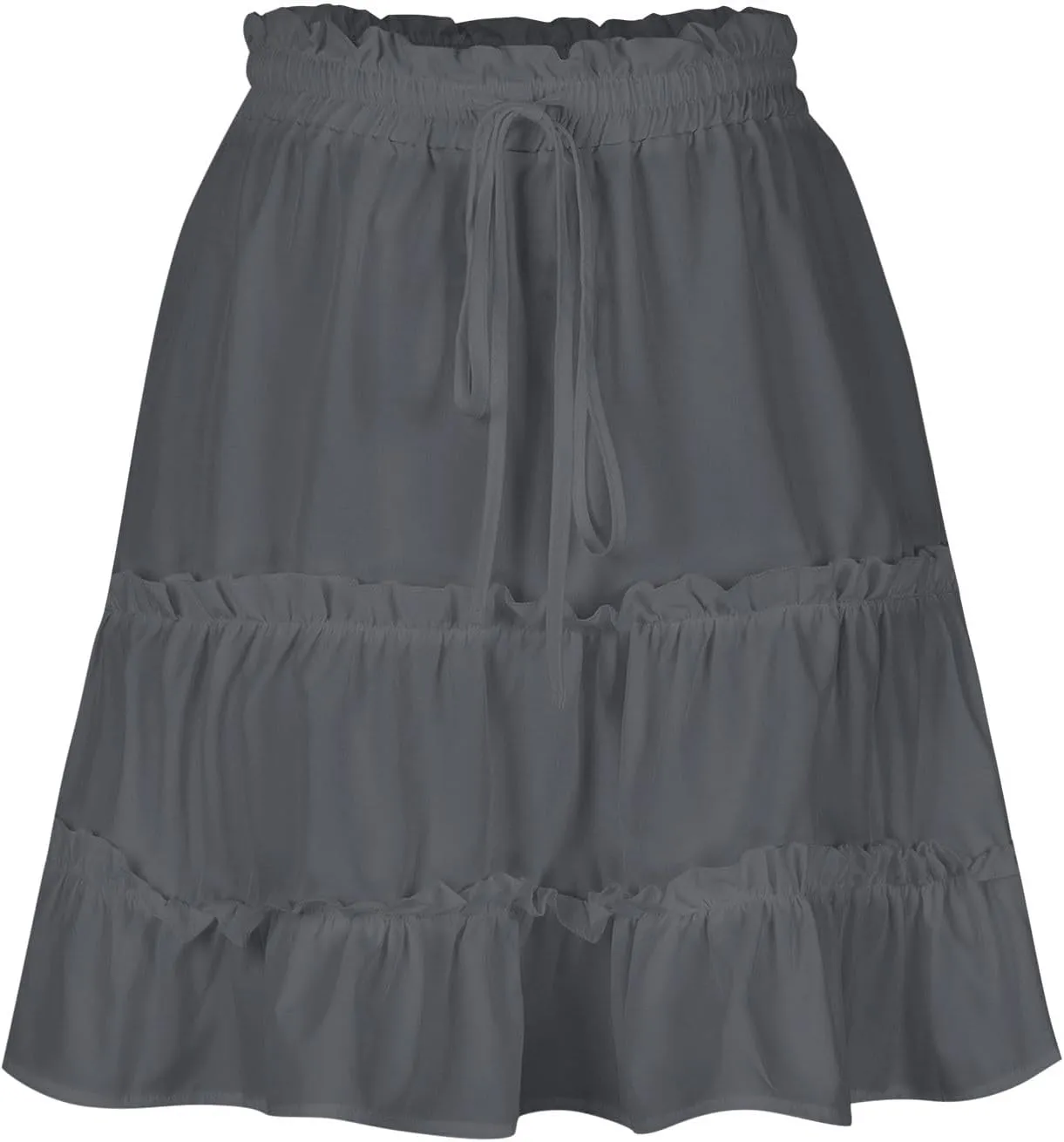Women's Tiered Mini Skirts Elastic Ruffle Hem Beach Skirt Drawstring Stretch Flowy Pleated Boho Skirts