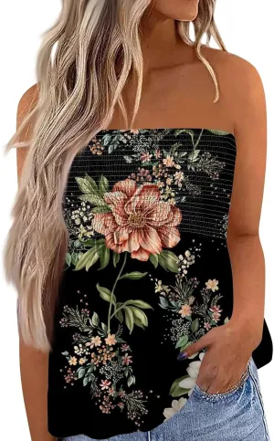Women's Tube Tops Summer Casual Bandeau Tank Casual Strapless Blouse Off The Shoulder Tunic Shirts Plus Size